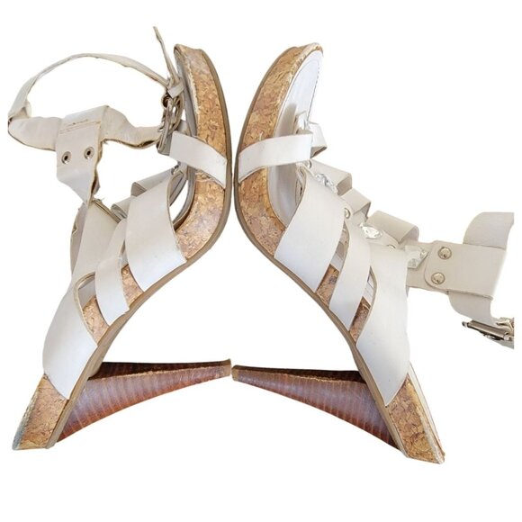 BCBG Olives White Gladiator Style High Heel Sandals With Rhinestone Accents & Co - Picture 7 of 9